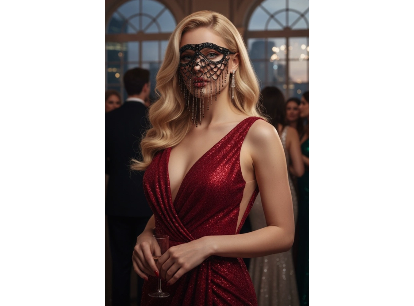 Siyah Renk Taş Detaylı Parti Maskesi