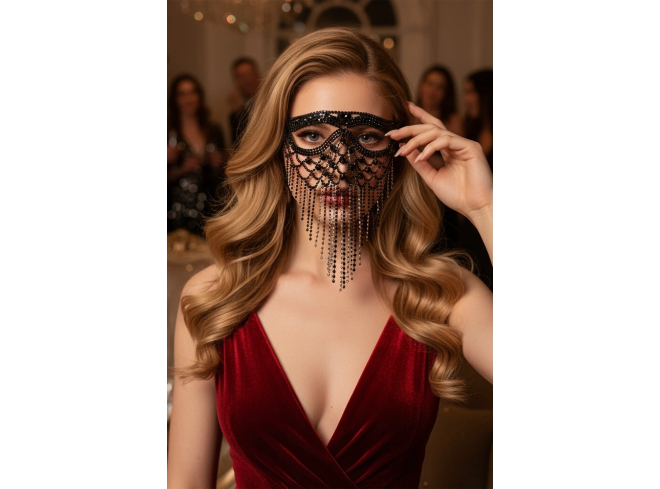 Siyah Renk Taş Detaylı Parti Maskesi