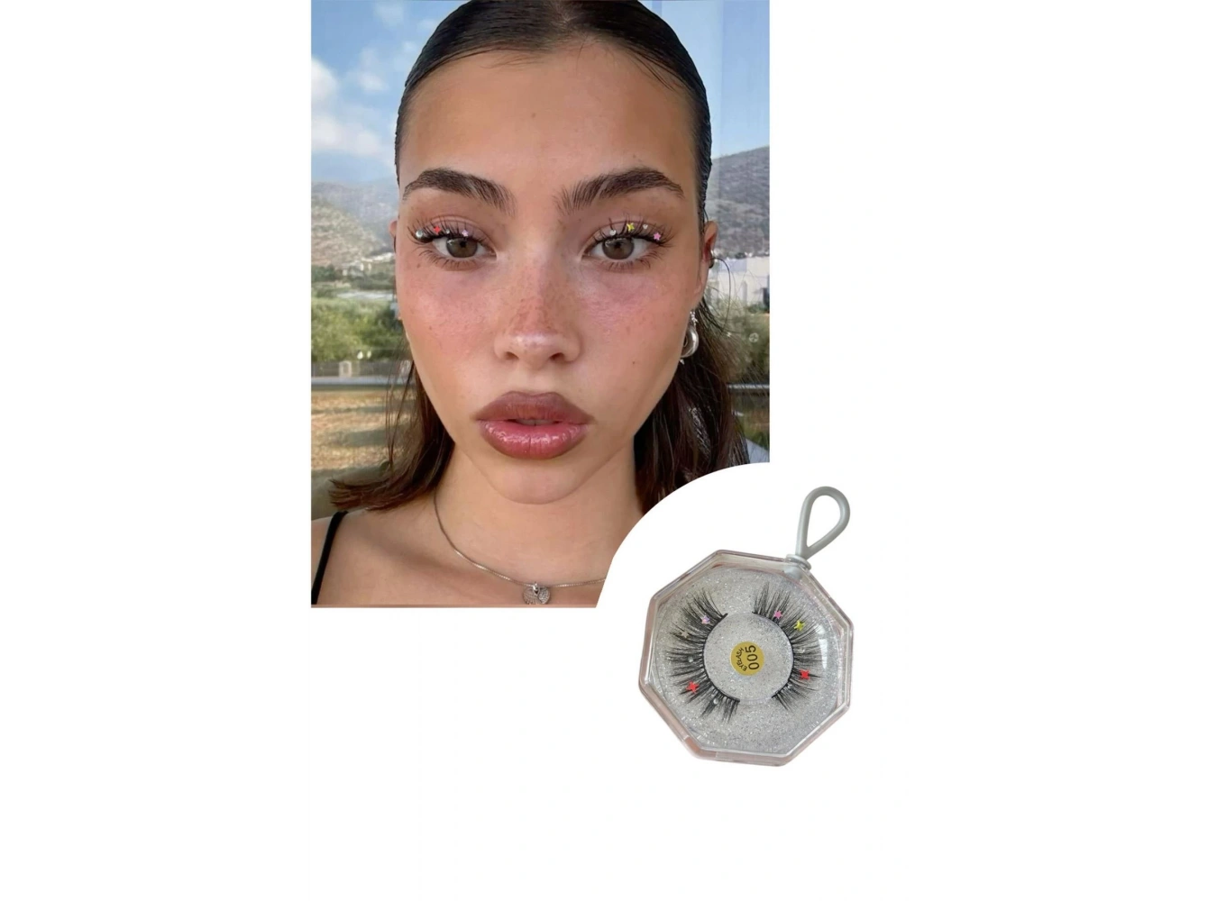 Siyah Renk Taş Detaylı Takma Kirpik 005