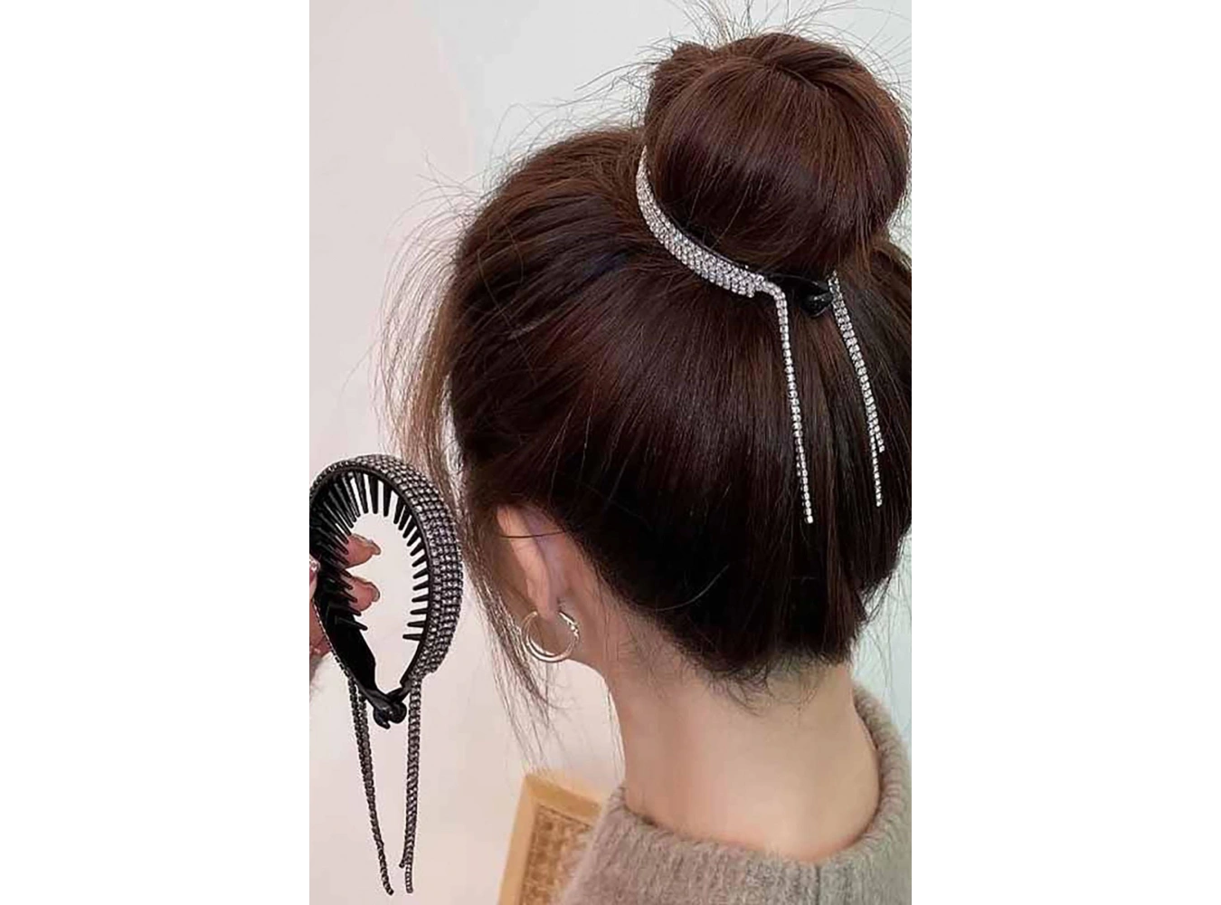 Siyah Renk Taş Detaylı Topuz Tokası