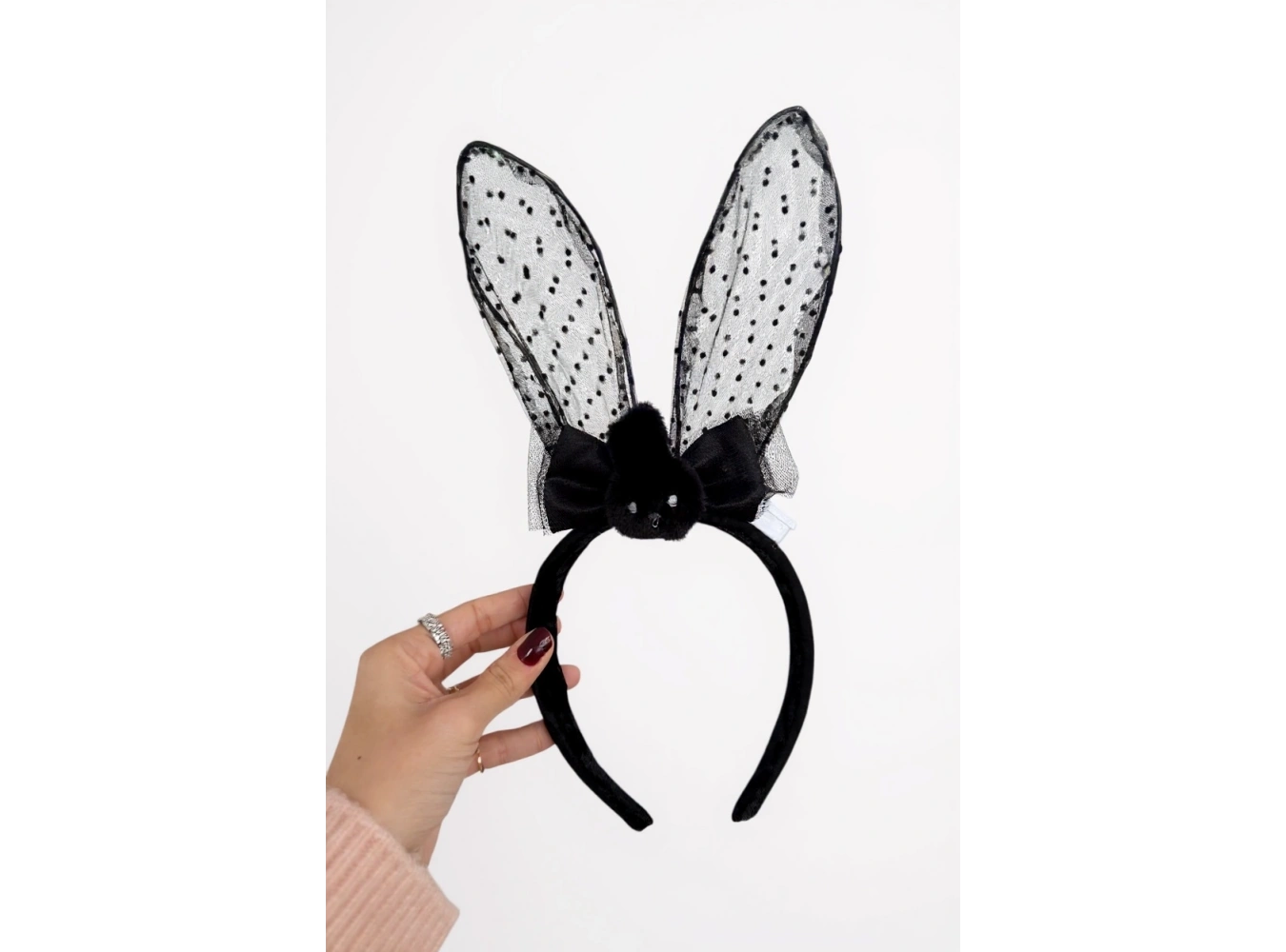 Siyah Renk Tavşan Figürlü Kulak Detaylı Işıklı Taç