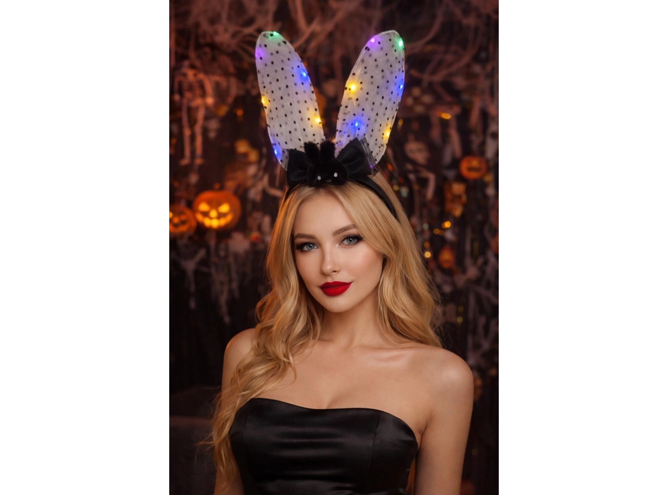 Siyah Renk Tavşan Figürlü Kulak Detaylı Işıklı Taç