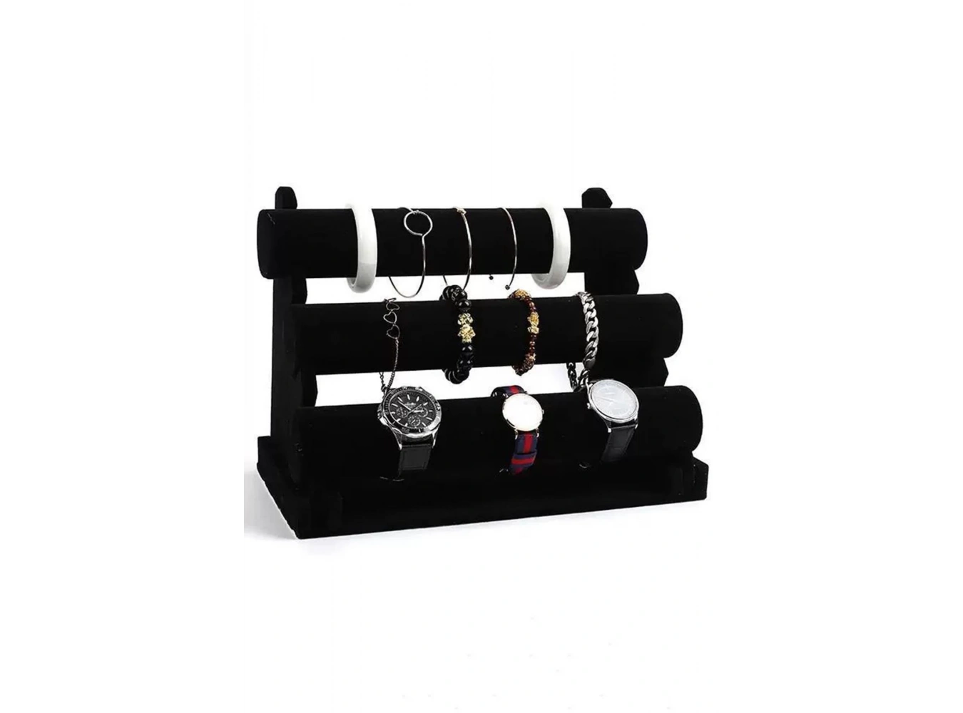 Siyah Renk Üç Katlı Süet Saat/Bileklik Takı Standı
