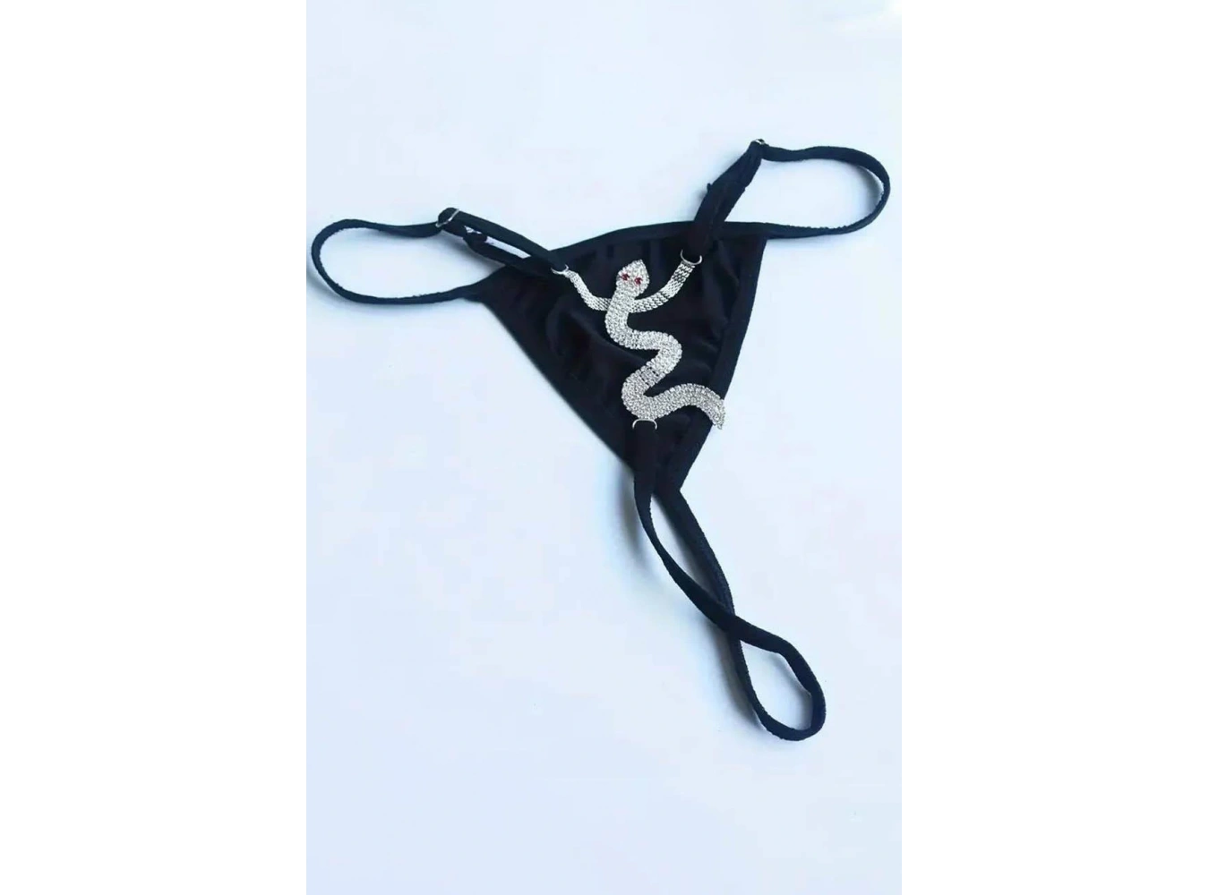 Siyah Renk Yılan Figürlü Taş Detaylı Tanga