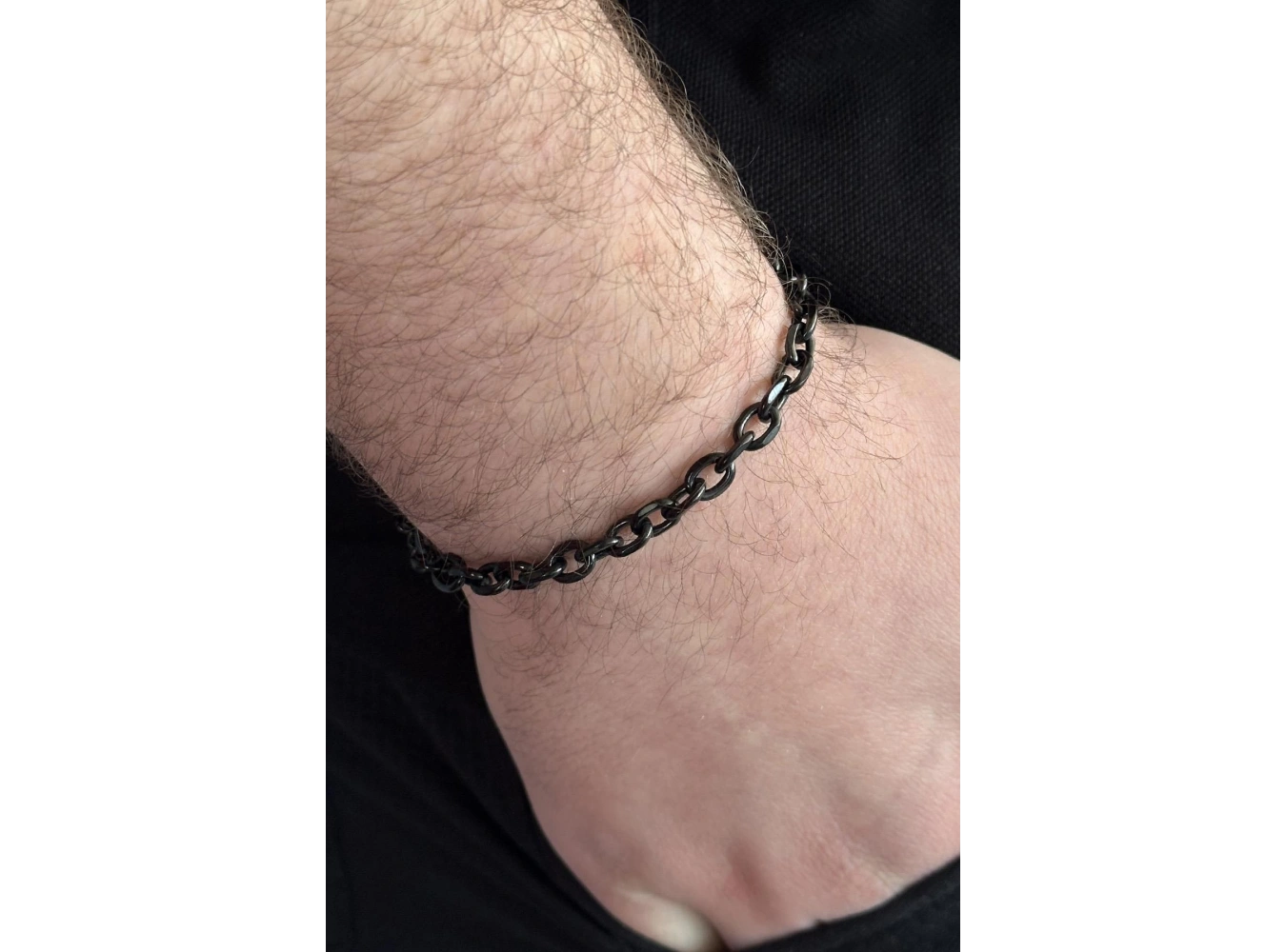 Siyah Renk Zincir Detaylı Çelik Erkek Bileklik