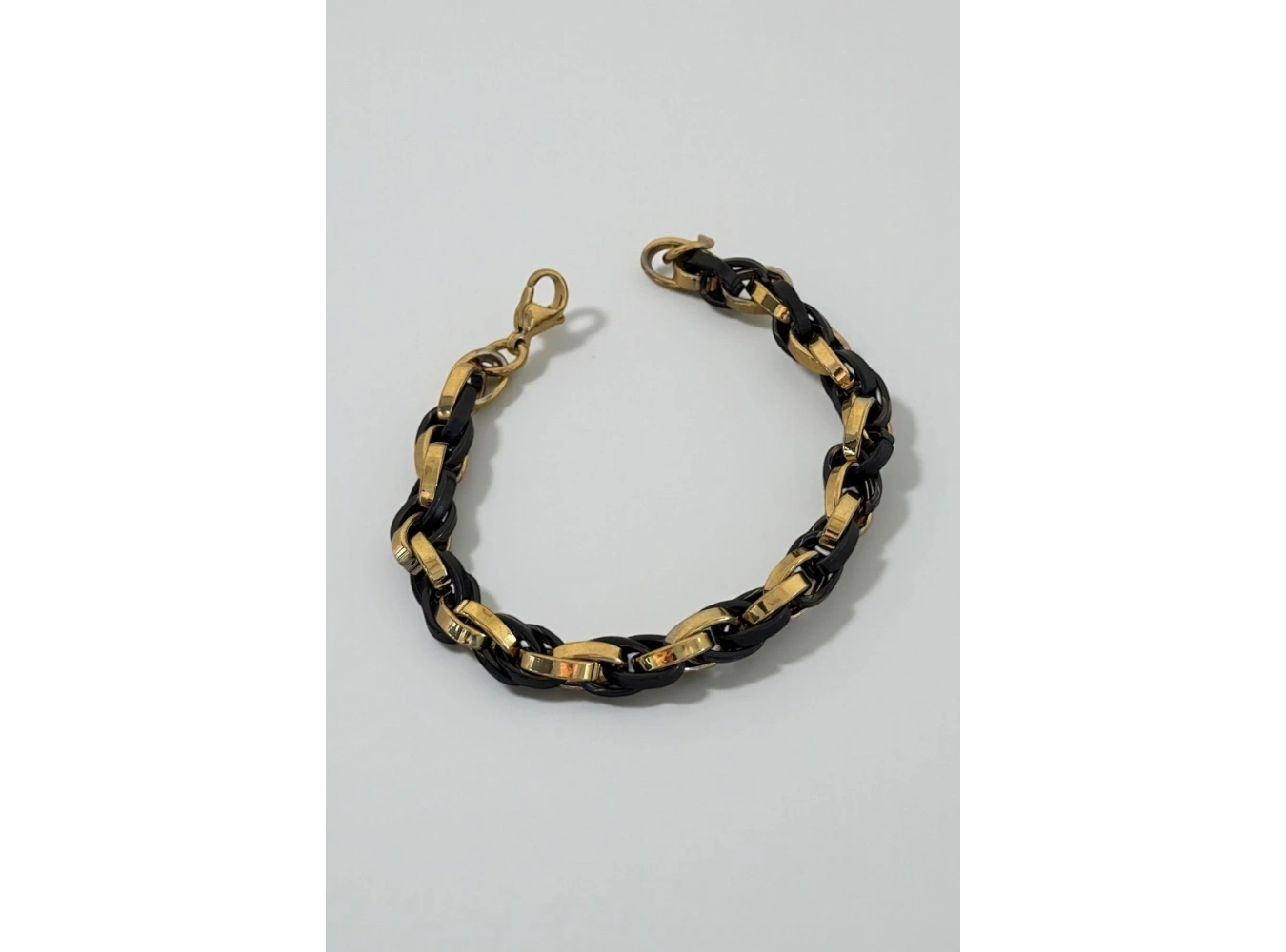 Siyah Ve Altın Renk Zincir Detaylı Çelik Erkek Bileklik