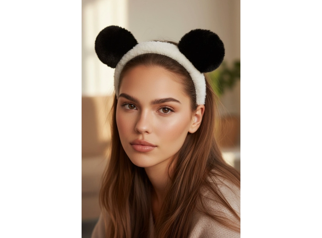 Siyah Ve Beyaz Renk Panda Figürlü Peluş Taç