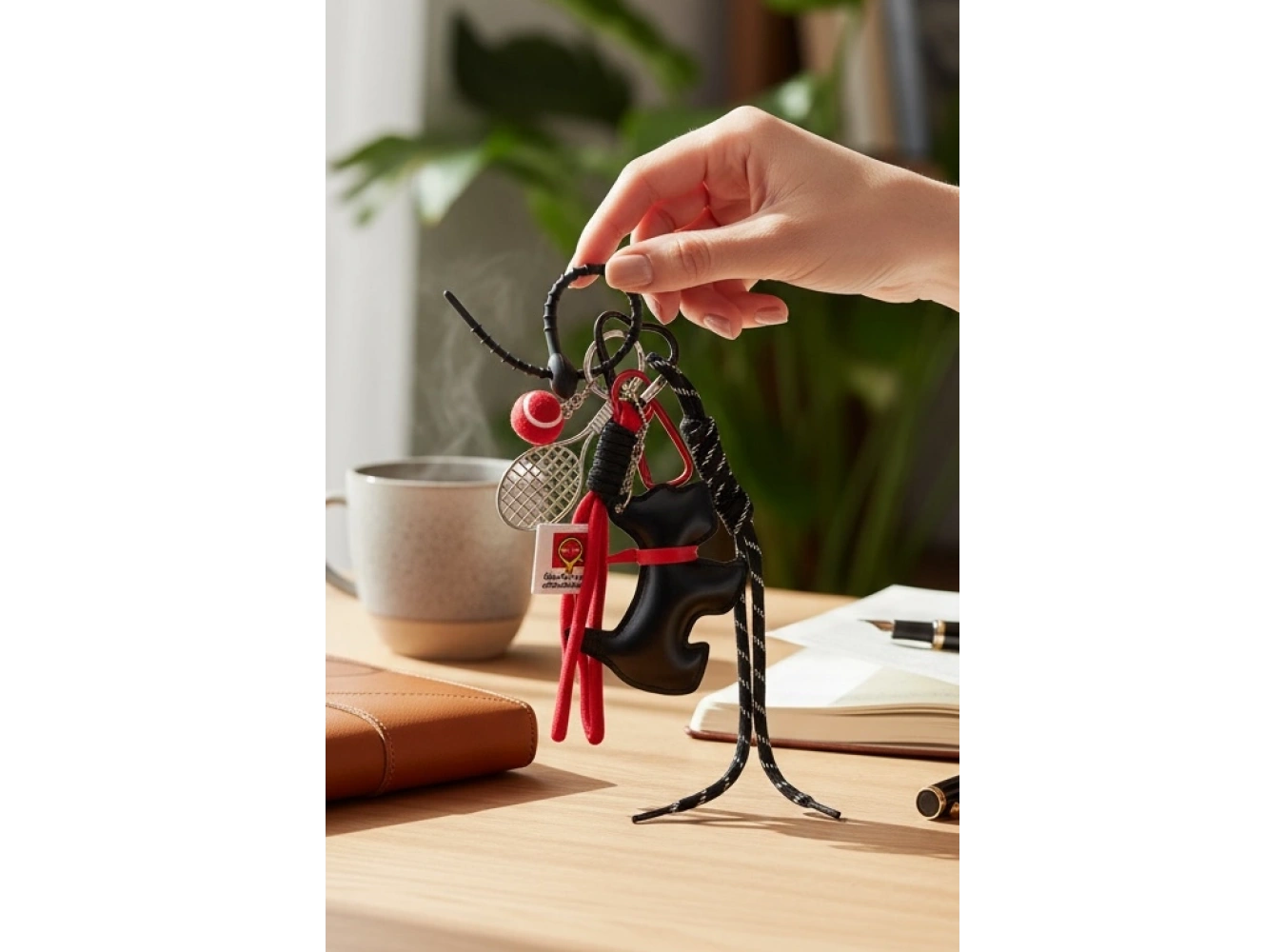 Siyah Ve Kırmızı Renk Köpek Figürlü Çanta Charm/ Anahtarlık