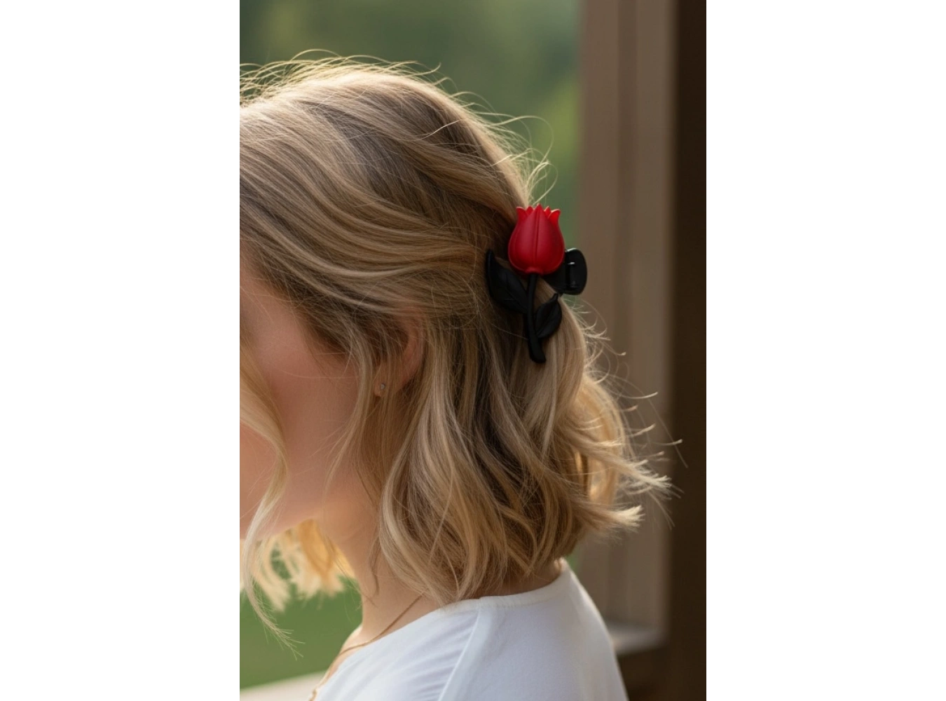 Siyah Ve Kırmızı Renk Lale Figürlü Mandal Toka