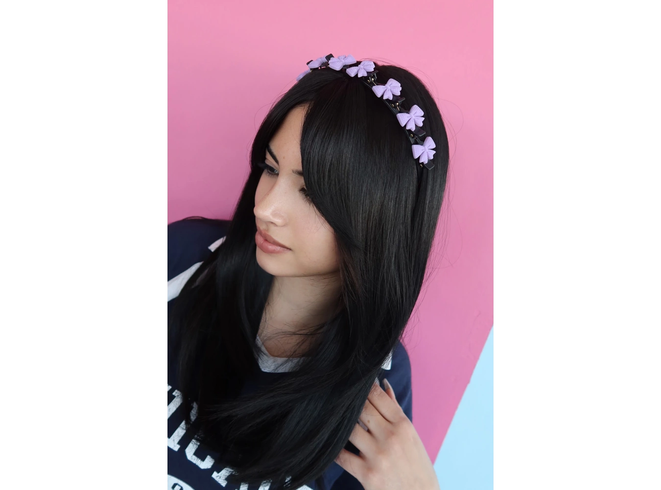 Siyah Ve Mor Renk Kurdele Figürlü Saç Bükücü Taç