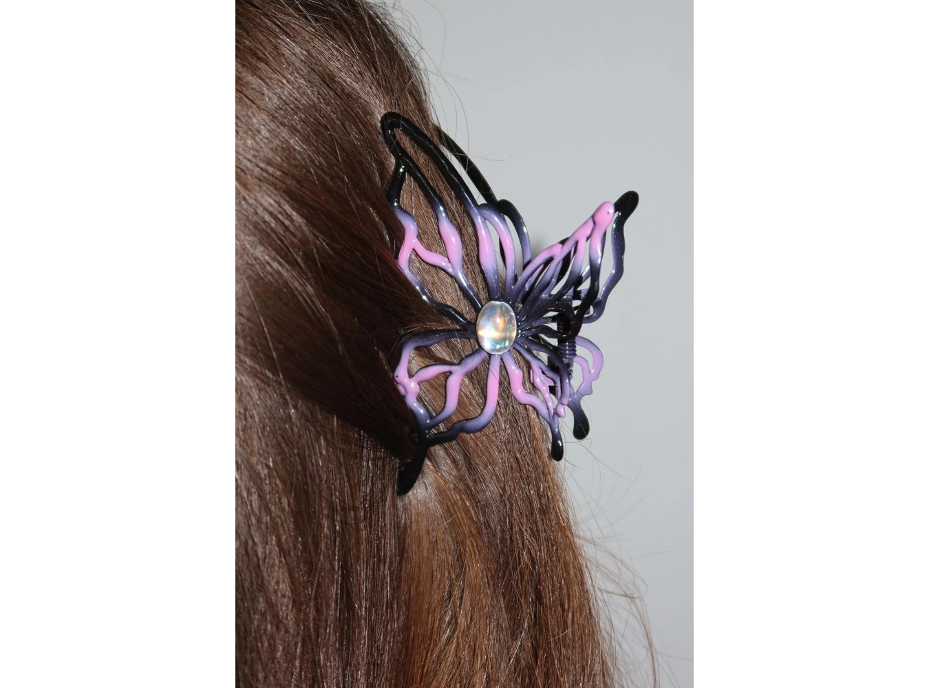 Siyah Ve Pembe Renk Kelebek Figürlü Metal Mandal Toka