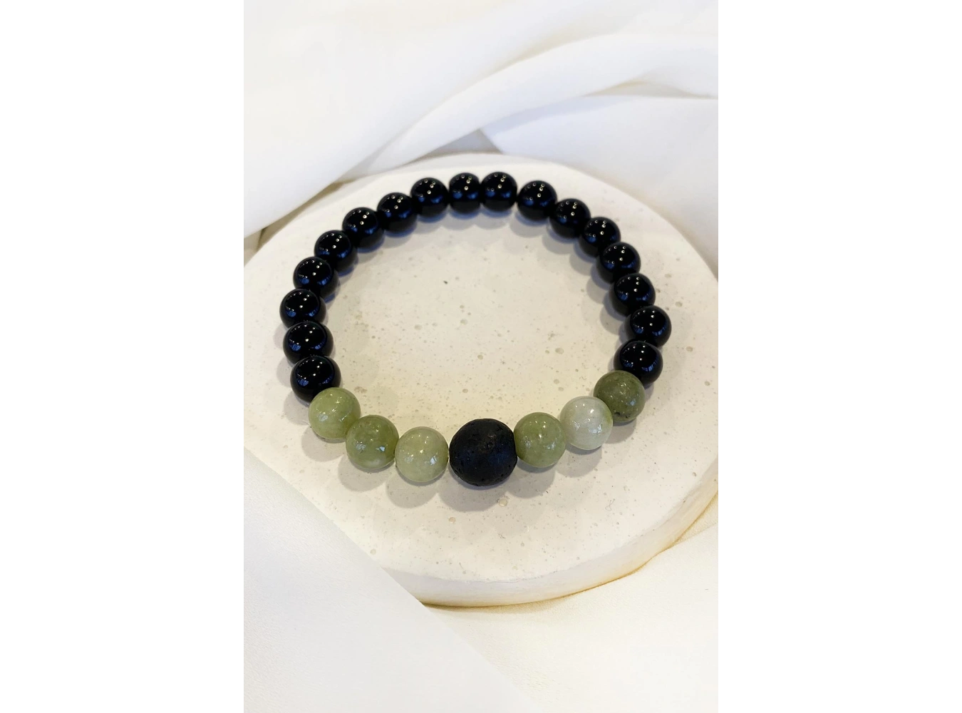 Siyah Ve Yeşil Renk Boncuk Detaylı Erkek Bileklik