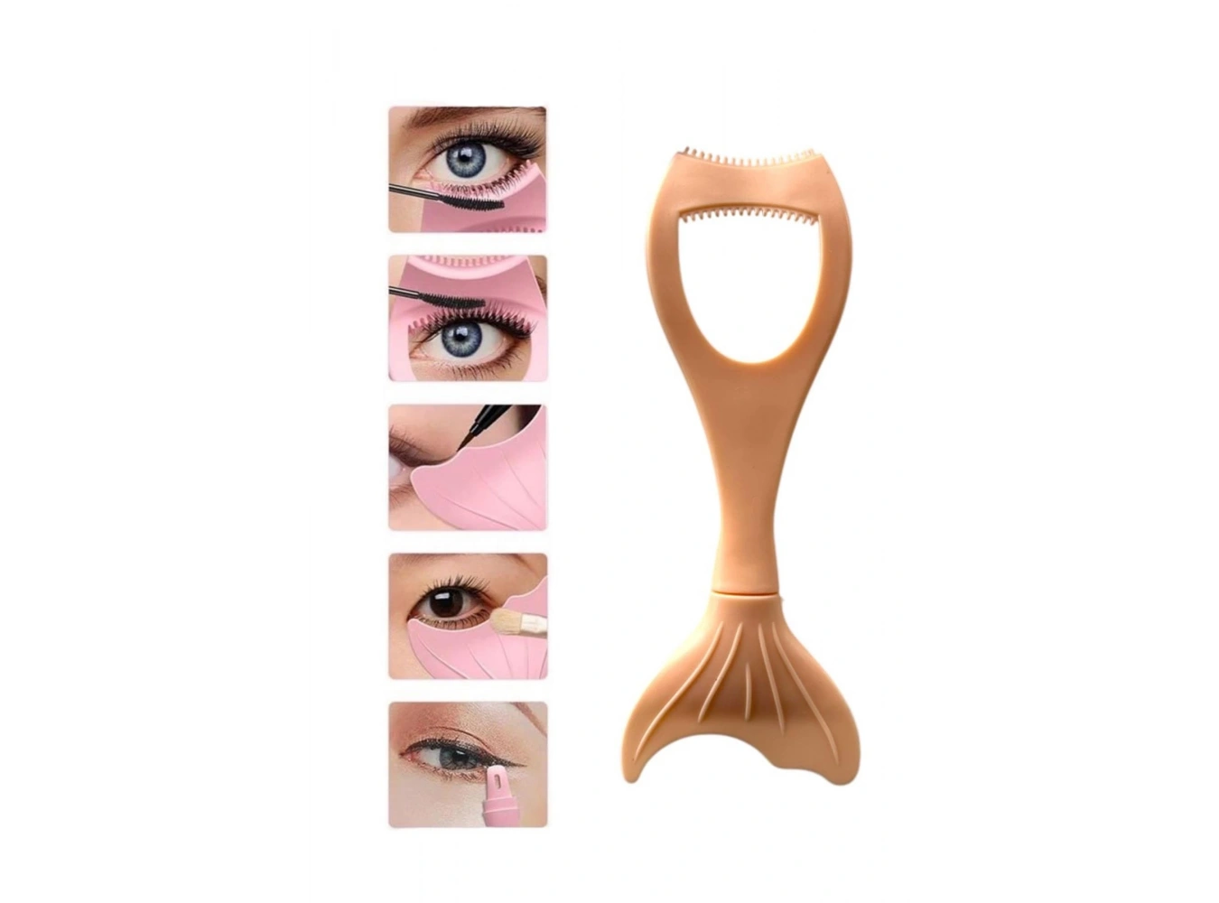 Somon Renk Alt ve Üst Kirpik Rimel Ve Eyeliner Sürme Aparatı