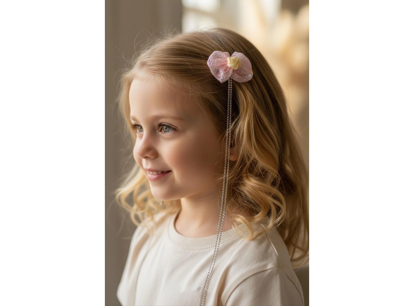 Somon Renk Çiçek Figürlü Taş Detaylı Çocuk Yan Toka