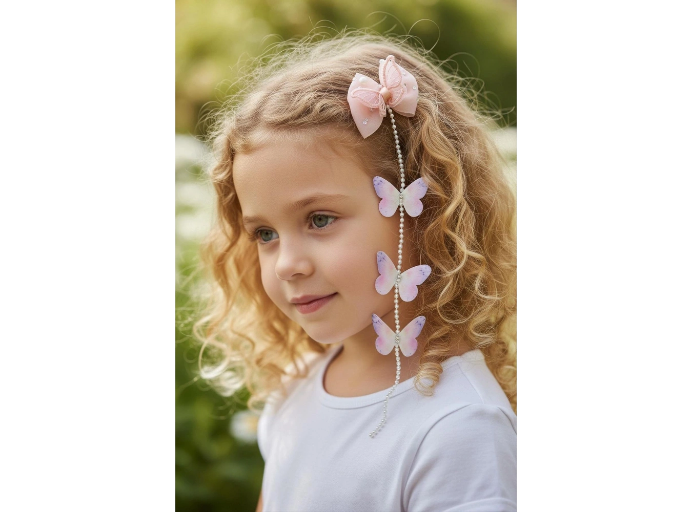 Somon Renk Kelebek Figürlü İnci Detaylı Çocuk Yan Toka