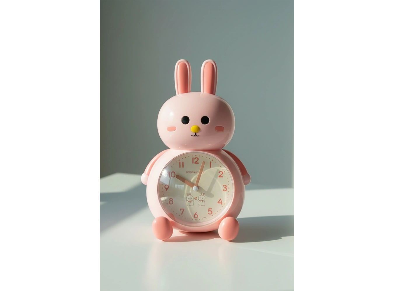 Somon Renk Tavşan Figürlü Alarmlı Masa Saati