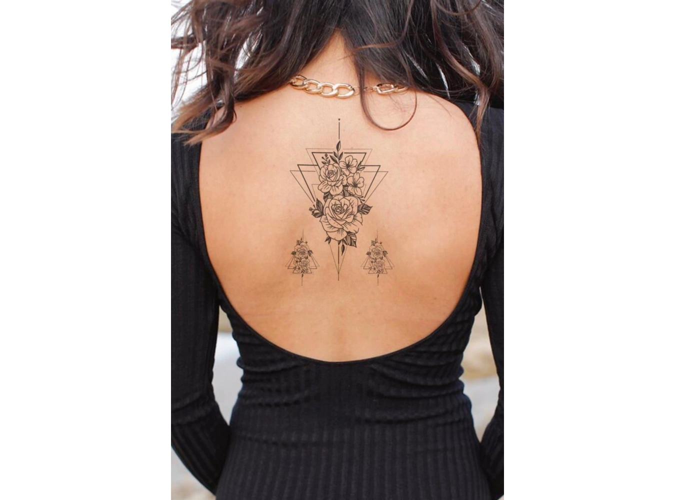 Soyut Üçgen Ve Gül Geçici Dövme Tattoo