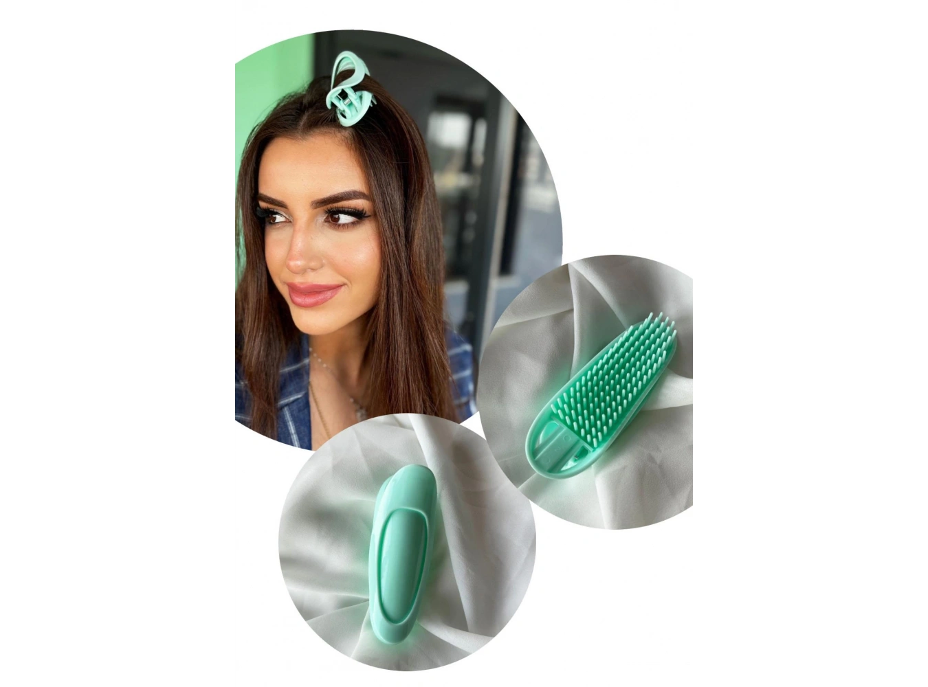 Su Yeşil Renk Tarak Detaylı Saç Kabartma Tokası (Tek)