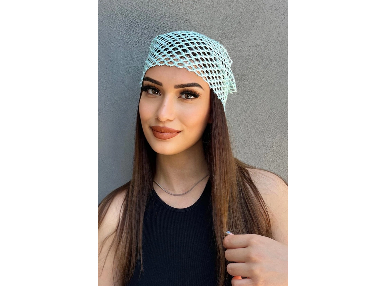 Su Yeşili Renk Simli Fular