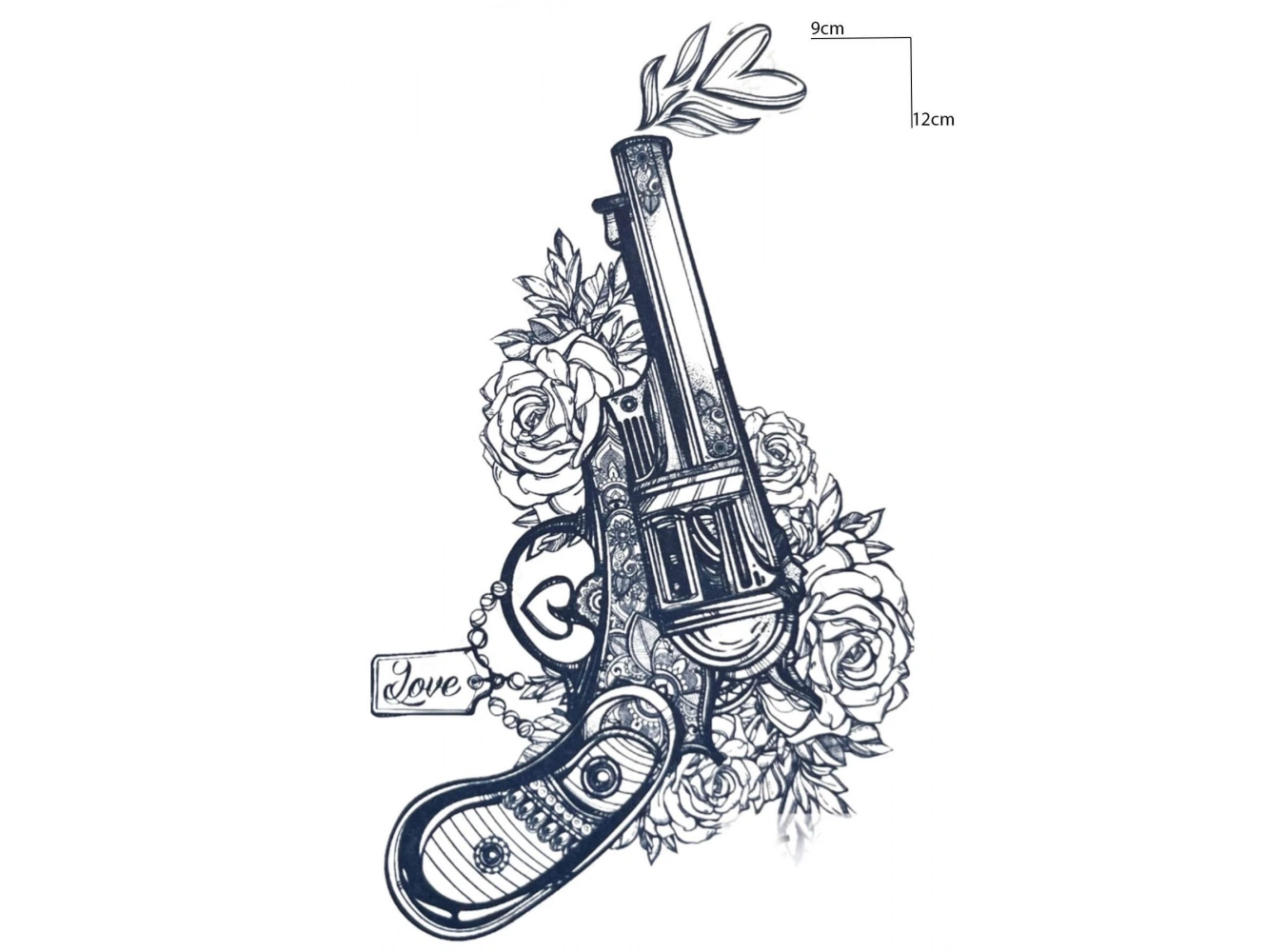 Tabanca Ve Çiçek Figürlü 12 Saat Sonra Kararan Geçici Dövme Tattoo