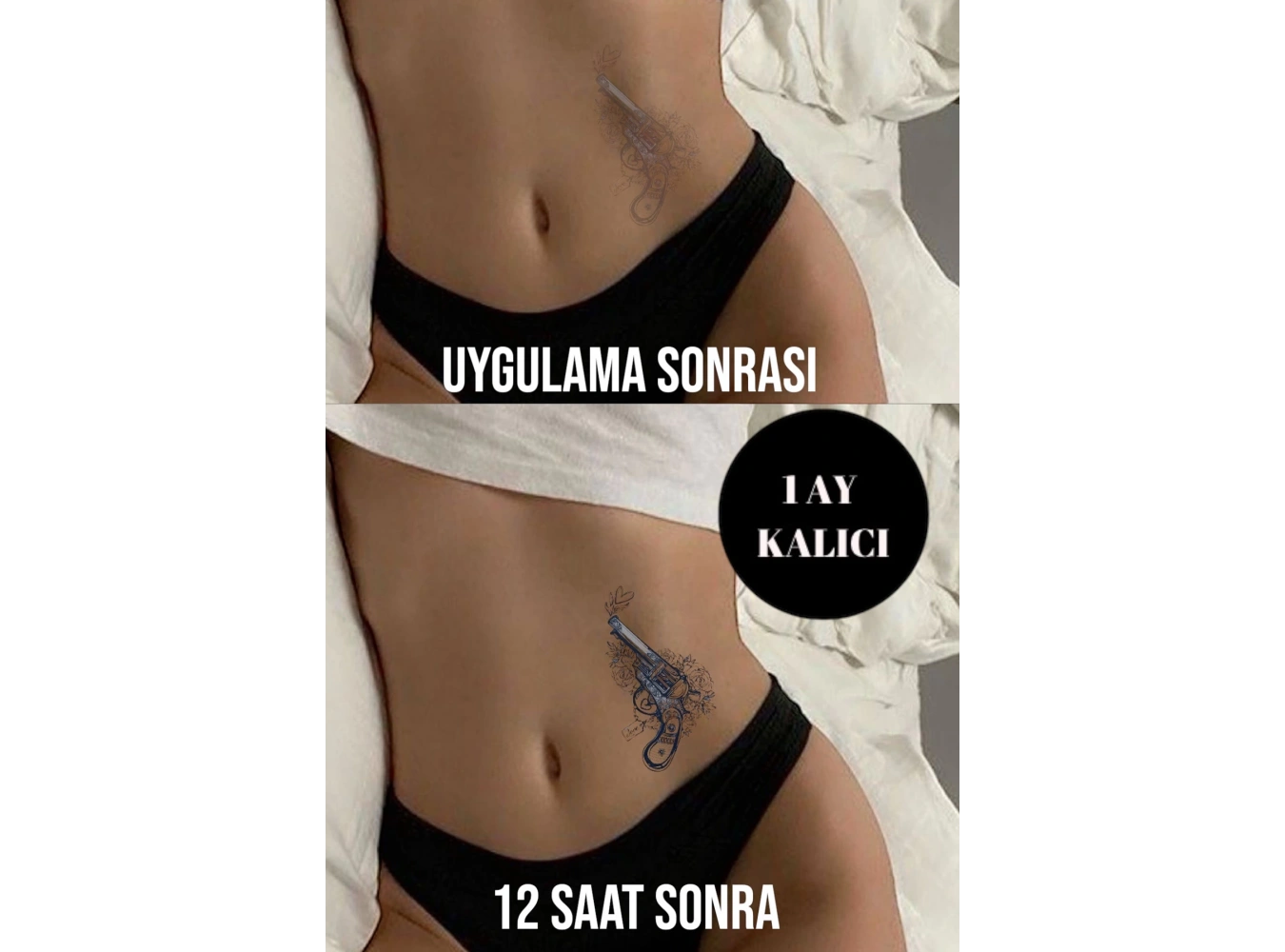 Tabanca Ve Çiçek Figürlü 12 Saat Sonra Kararan Geçici Dövme Tattoo