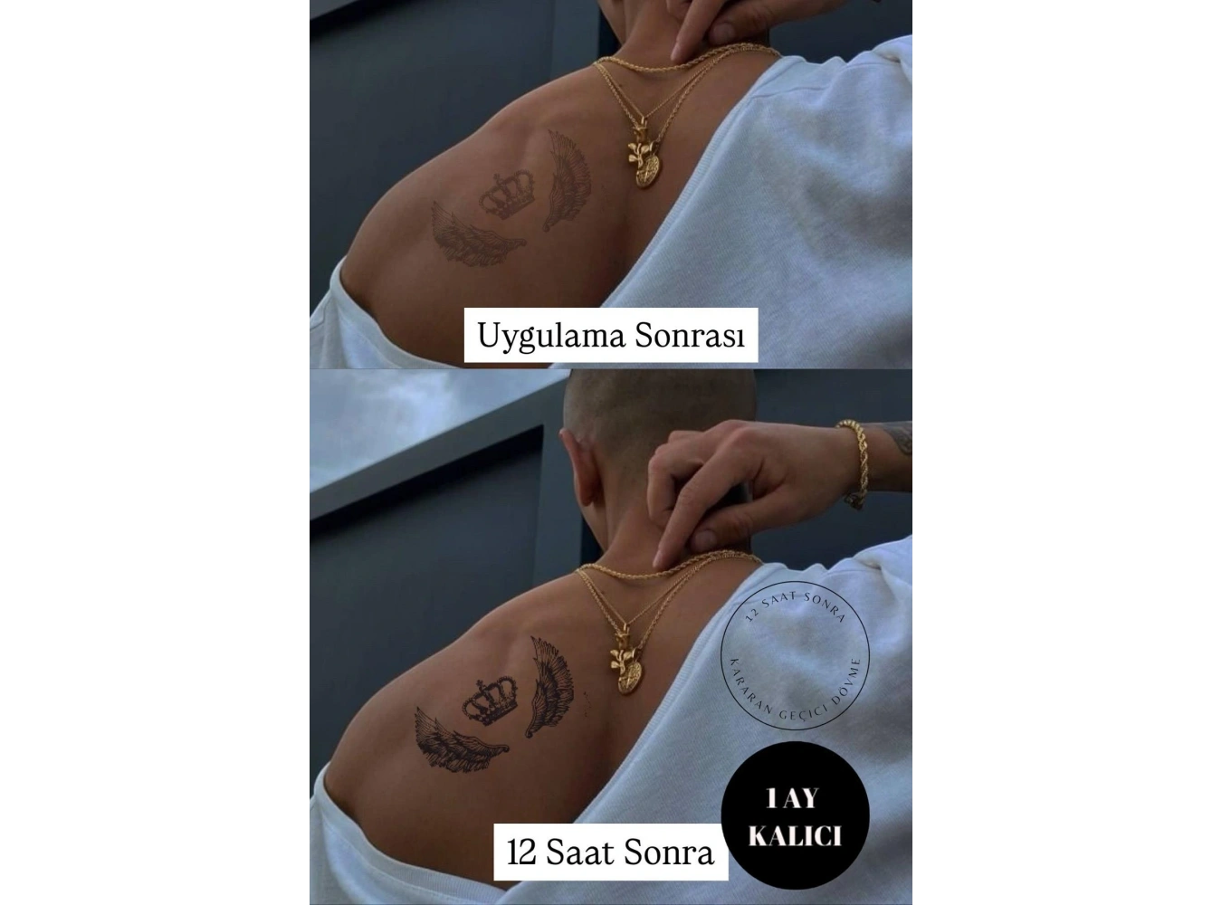 Taç Ve Kanat Figürlü 12 Saat Sonra Kararan Geçici Dövme Tattoo