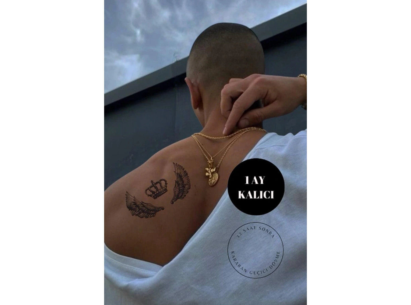 Taç Ve Kanat Figürlü 12 Saat Sonra Kararan Geçici Dövme Tattoo