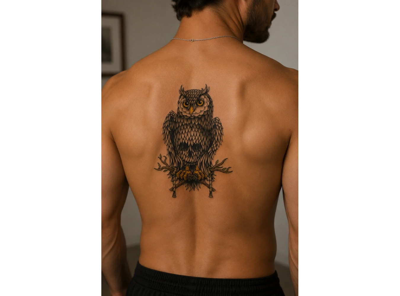 Takıştır Kurukafa Detaylı Baykuş Geçici Dövme Tattoo