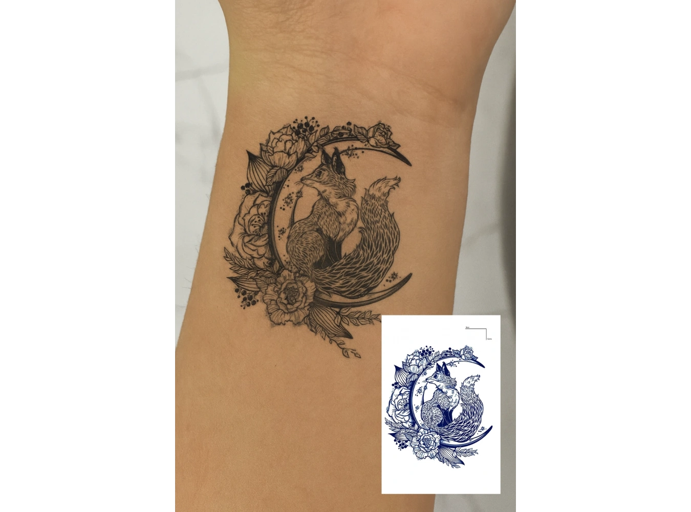 Tilki Ve Çiçek Figürlü 12 Saat Sonra Kararan Geçici Dövme Tattoo