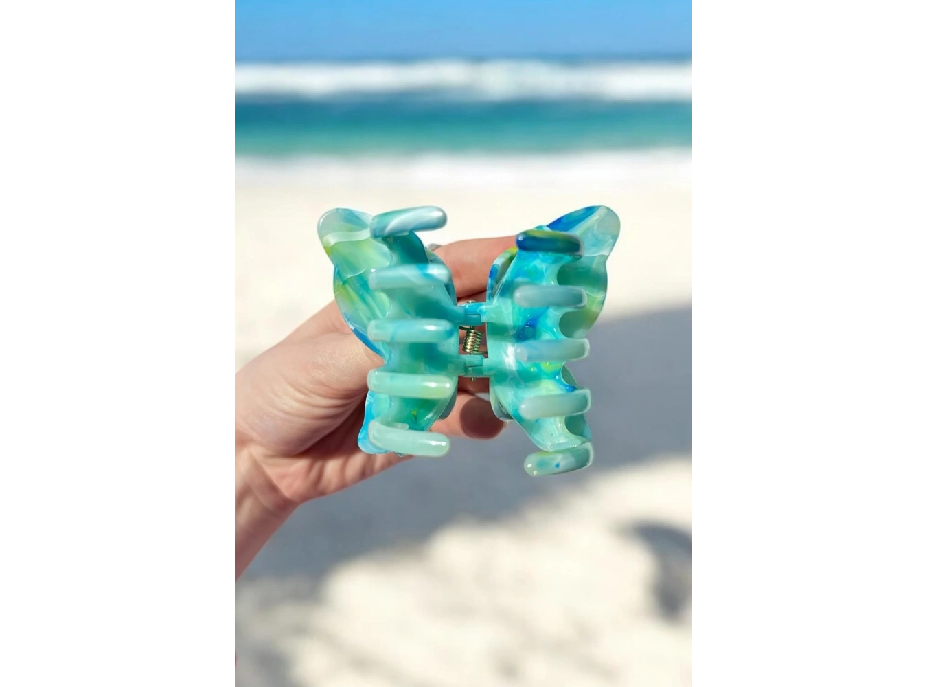 Turkuaz Renk Kelebek Figürlü Mandal Toka