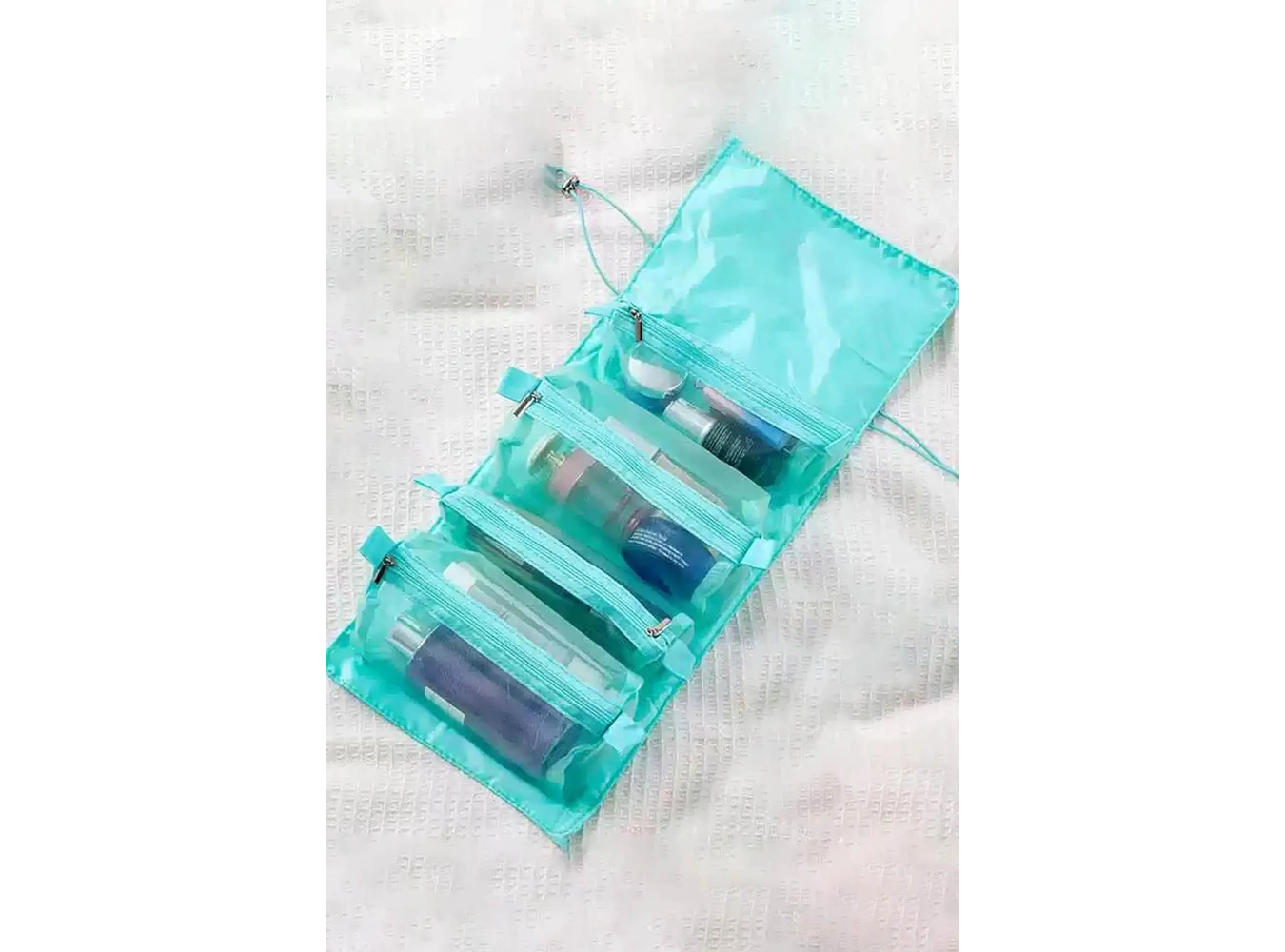 Turkuaz Renk Kozmetik Kişisel Bakım Rulo Haline Gelen Çanta
