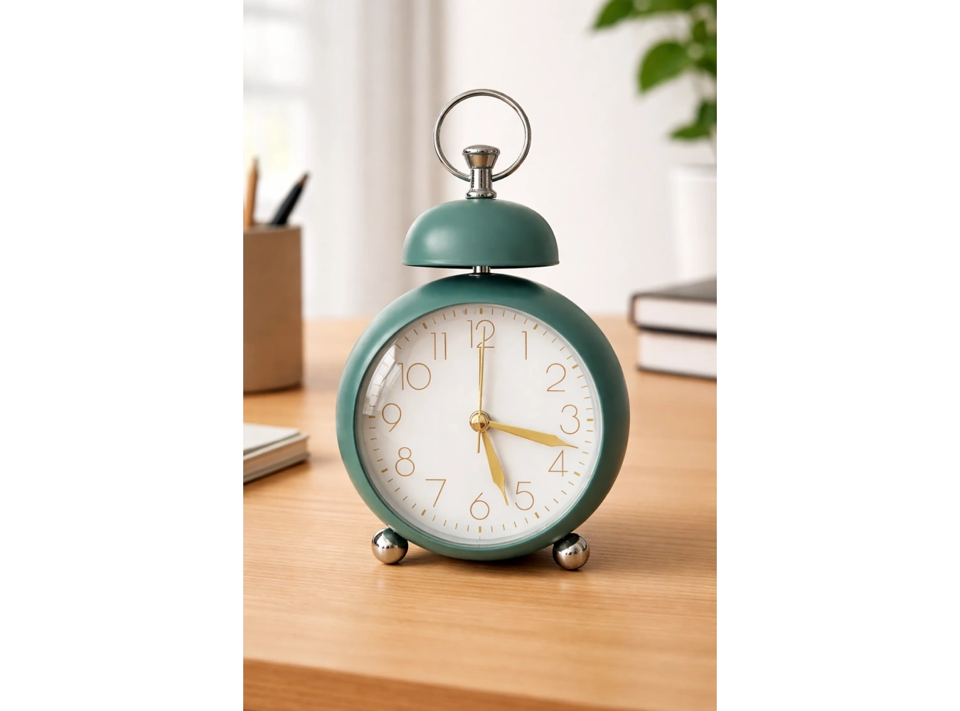 Turkuaz Renk Mini Dekoratif Işıklı Alarmlı Yuvarlak Masa Saati