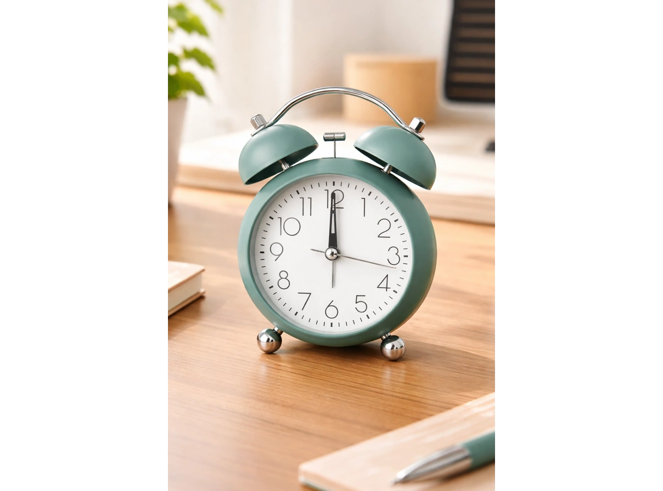 Turkuaz Renk Mini Dekoratif Işıklı Alarmlı Yuvarlak Masa Saati