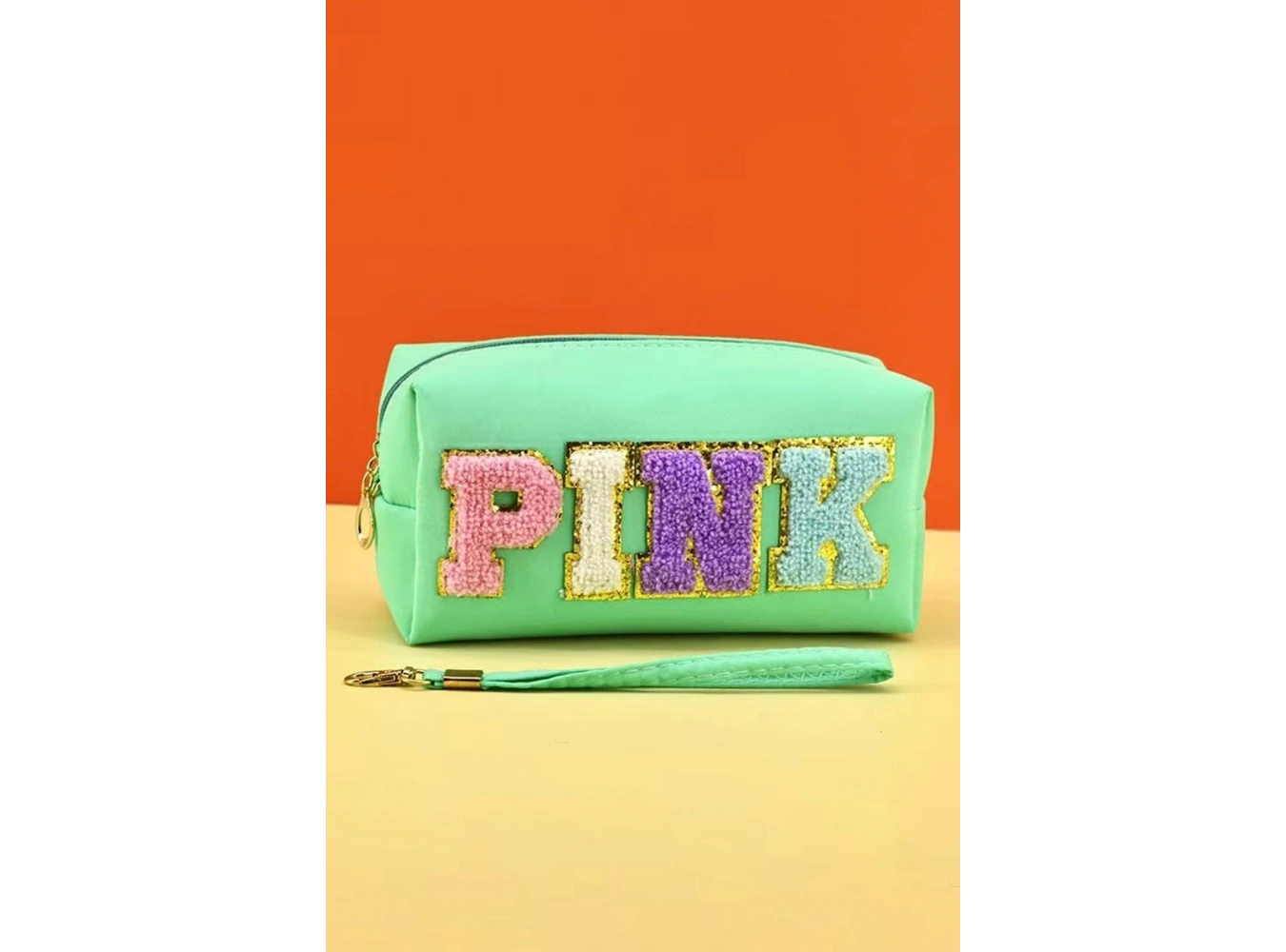 Turkuaz Renk Pink Yazılı Makyaj Çantası