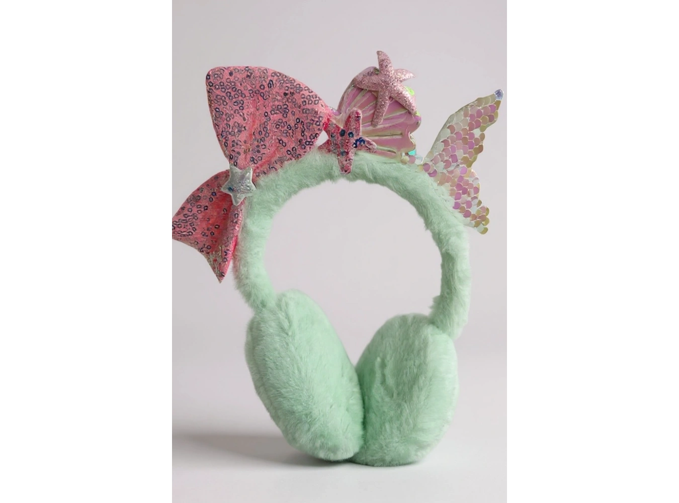 Turkuaz Ve Pembe Renk Karışık Figürlü Peluş Kulaklık