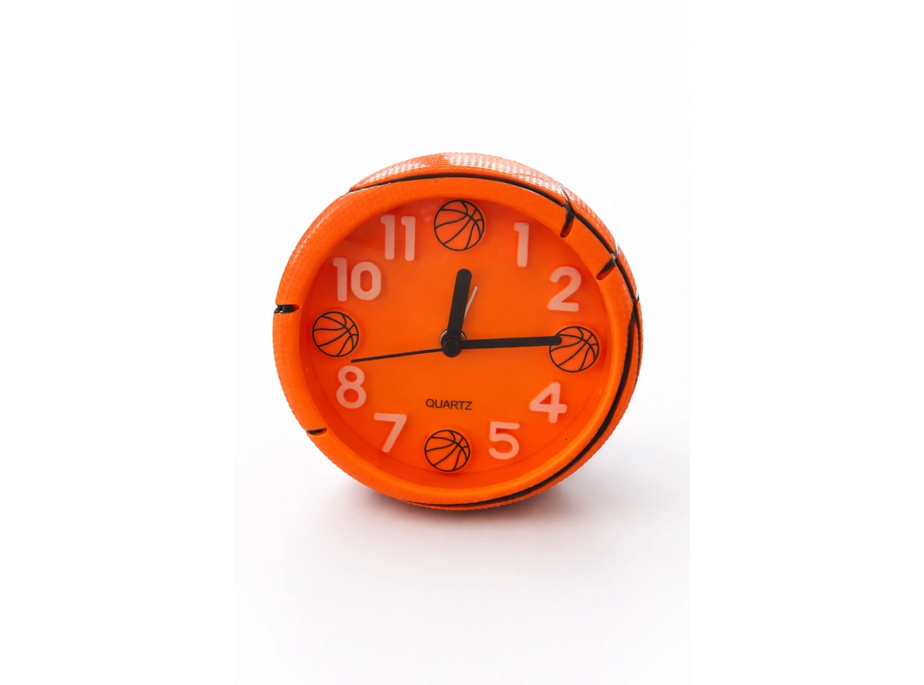 Turuncu Renk Basketbol Topu Figürlü Mini Dekoratif Alarmlı Yuvarlak Masa Saati