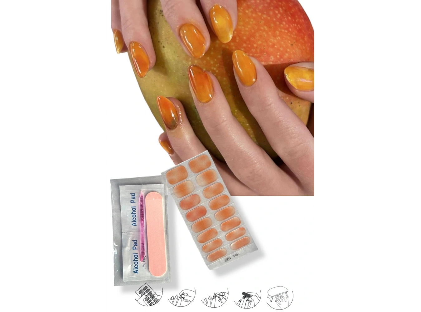 Turuncu Renk Jel Tırnak Etiketi - Uv Ile Yapılan Poly Jel Sticker Sertleşen -Kürlenmiş Jel Tırnak Stickerı