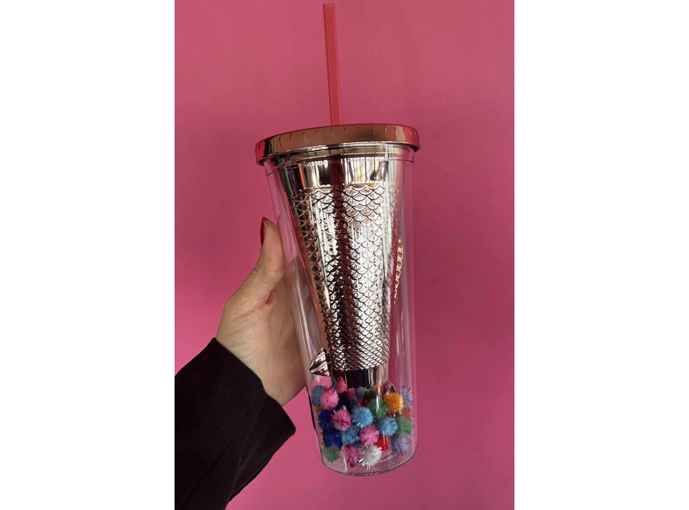 Turuncu Renk Kuyruk Figürlü Ponpon Detaylı Pipetli Suluk