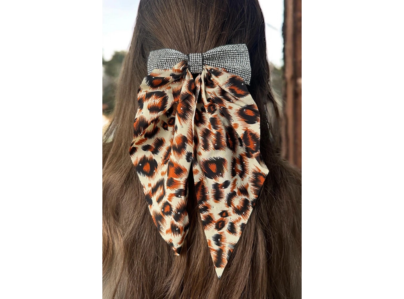 Turuncu Renk Leopar Desenli Taş Detaylı Otomat Toka