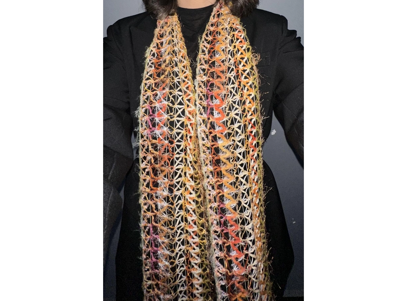 Turuncu Renk Örgü Detaylı Şal