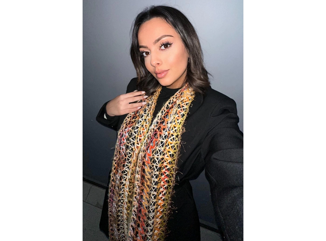 Turuncu Renk Örgü Detaylı Şal