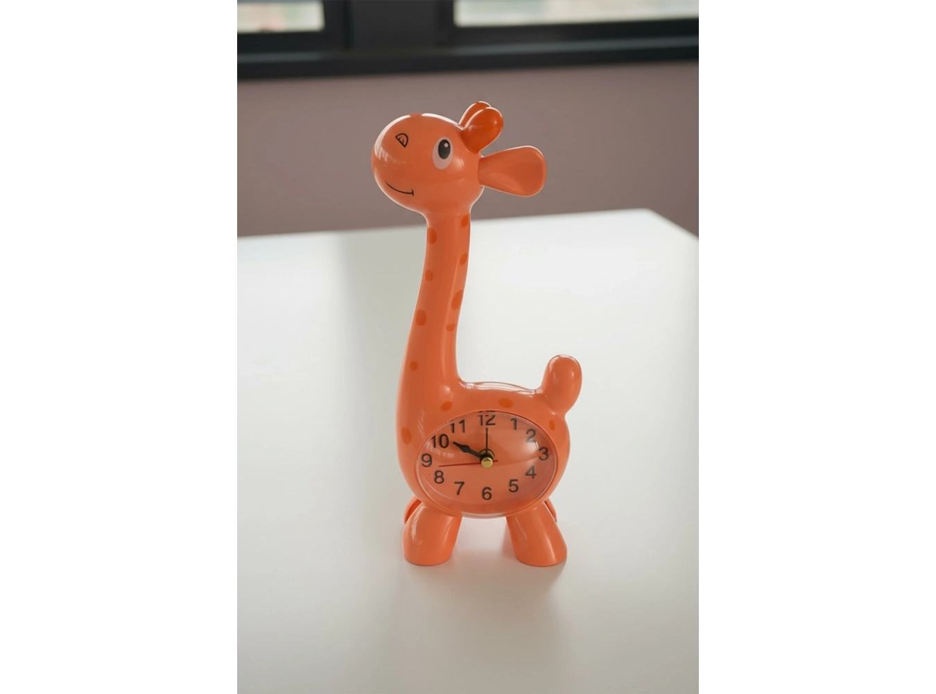 Turuncu Renk Zürafa Figürlü Dekoratif Alarmlı Masa Saati