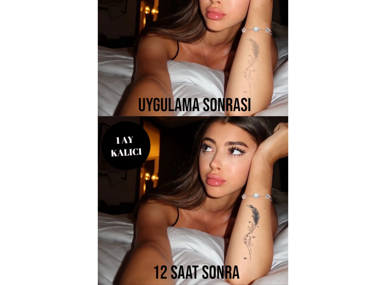 Tüy Figürlü 12 Saat Sonra Kararan Geçici Dövme Tattoo