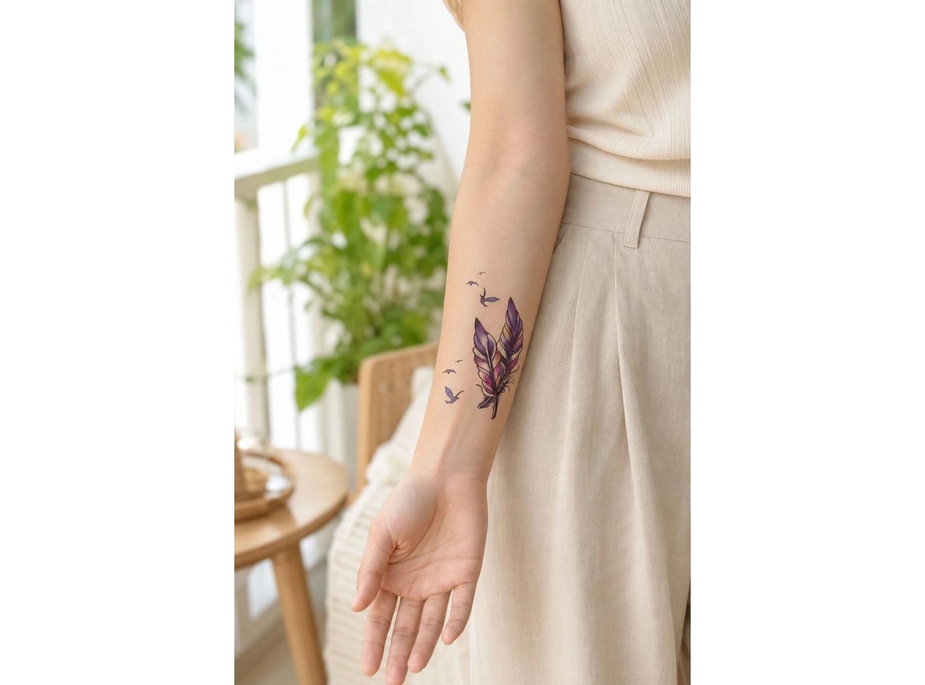 Uçan Kuş ve Tüy Geçici Dövme Tattoo