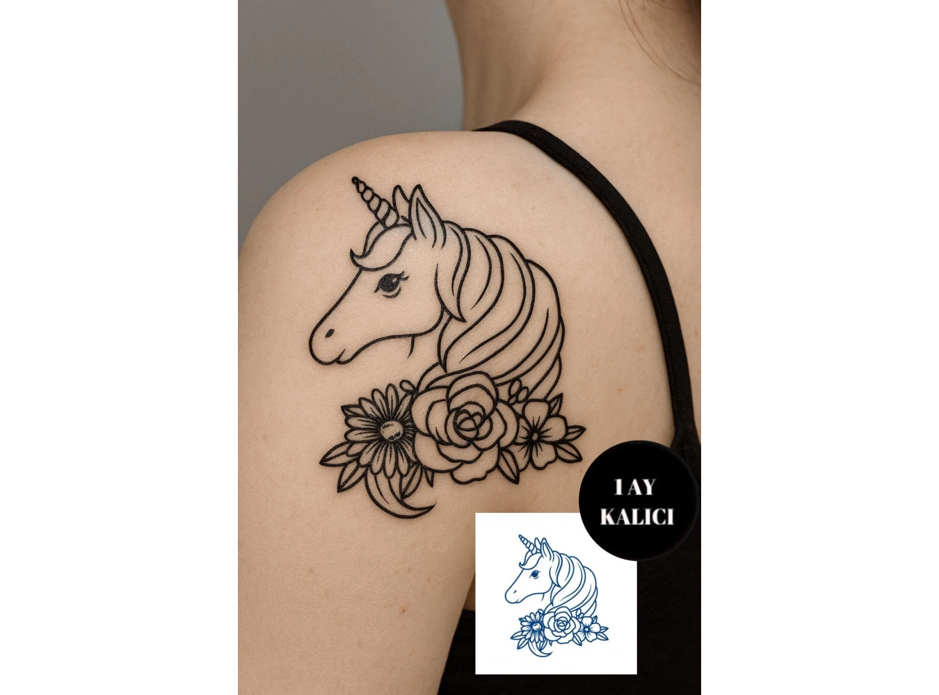 Unicorn Figürlü 12 Saat Sonra Kararan Geçici Mini Dövme Tattoo