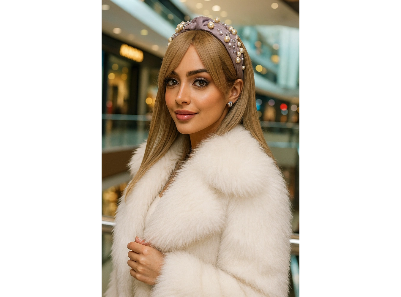 Vizon Renk İnci Detaylı Taşlı Taç