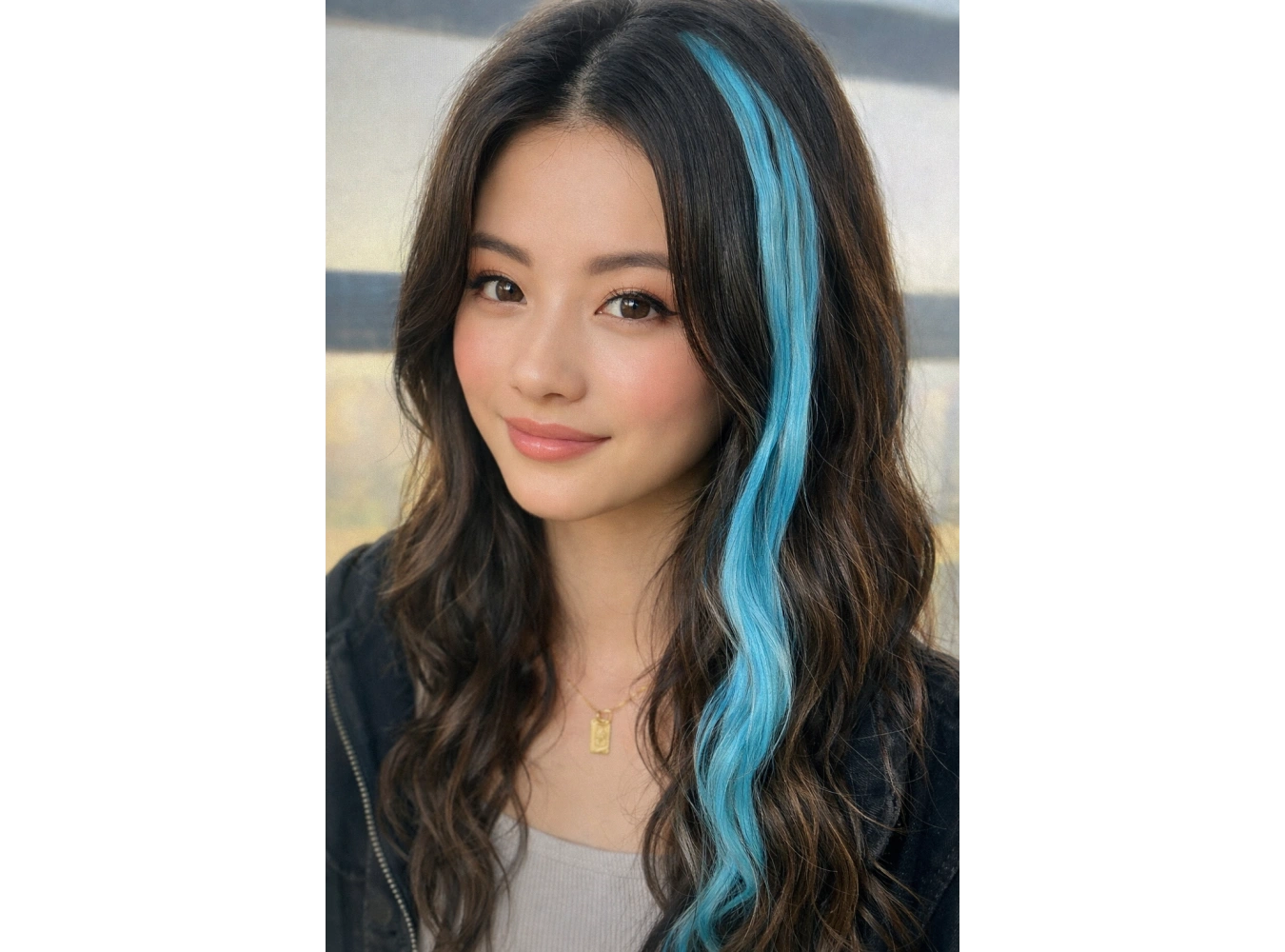 Yan Çıt Çıt Postiş / Mavi Renk Dalgalı / 50 Cm