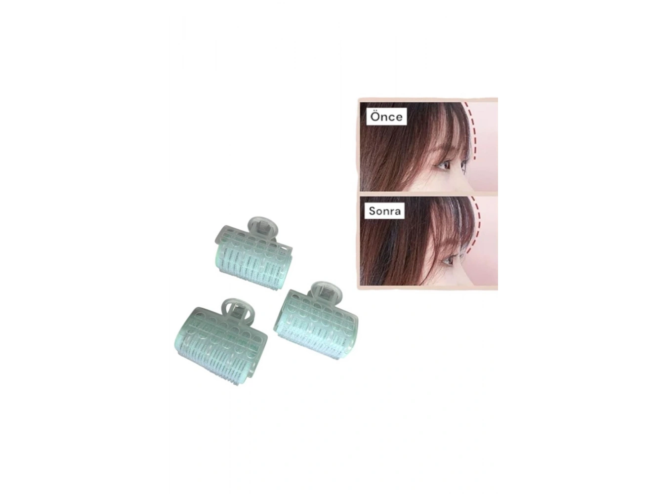 Yeşil Renk 3lü Bigudi Cırtlı Mandal Tokalı/ Yapışkanlı Saç Bigudisi