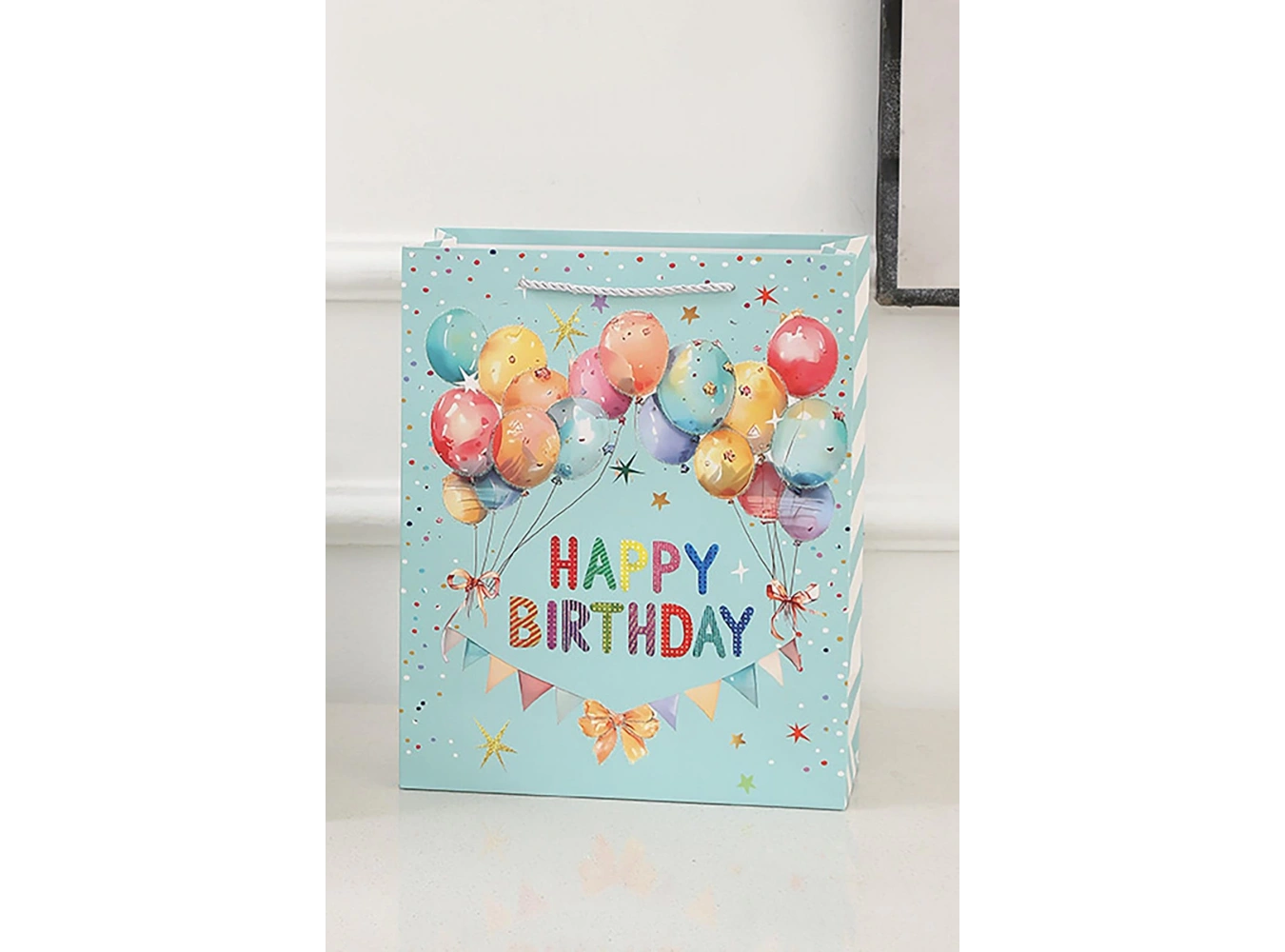 Yeşil Renk Balon Figürlü Karton Çanta