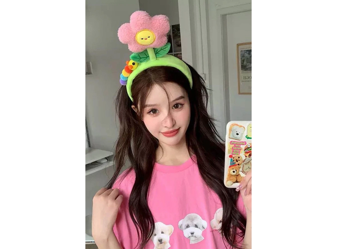 Yeşil Renk Çiçek Figürlü Peluş Taç